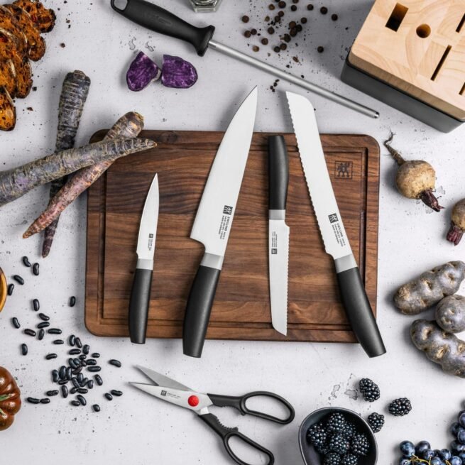 Bloco de facas de madeira de borracha Now, 7 uni.