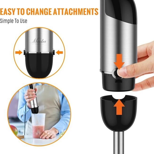 Liquidificador de imersão portátil, liquidificador manual multiuso 5 em 1 1100W, liquidificador de 12 velocidades, copo de 600 ml, picador de 500 ml, batedor de ovos, espumador de leite, preto