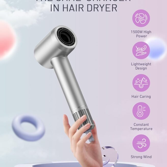 Secador de cabelo – Secador de cabelo iônico negativo com motor sem escova de alta velocidade de 150.000 RPM para secagem rápida, secador de cabelo com controle térmico de baixo ruído com difusor
