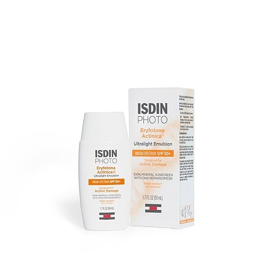 ISDIN Eryfotona Actinica Óxido de zinco e protetor solar 100% mineral amplo espectro FPS 50+, sem gesso branco, adequado para peles sensíveis