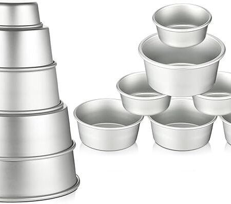 12 Peças set Alumínio Round Cake Pans Bakeware Sets com 4 polegadas, 6 polegadas, 8 polegadas, 9 polegadas, 10 polegadas Panelas de bolo para assar bolos de aniversário de casamento, prata