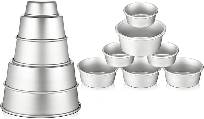 12 Peças set Alumínio Round Cake Pans Bakeware Sets com 4 polegadas, 6 polegadas, 8 polegadas, 9 polegadas, 10 polegadas Panelas de bolo para assar bolos de aniversário de casamento, prata