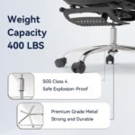 Cadeira de escritório ergonômica, encosto inclinado de 3 níveis, malha respirável com suporte lombar ajustável, apoio de cabeça e braços 3D, apoio para os pés retrátil