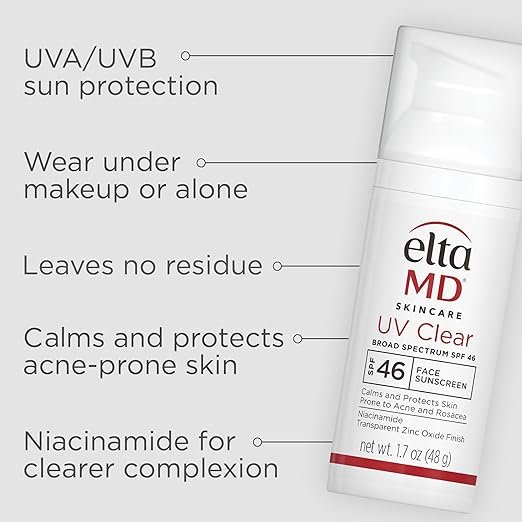 EltaMD Protetor solar facial transparente UV FPS 46, protetor solar sem óleo com óxido de zinco, protetor solar recomendado por dermatologistas