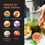 Mueller Liquidificador de imersão portátil – liquidificador manual elétrico de aço inoxidável de 8 velocidades, liquidificador de emulsão 3 em 1 portátil com modo turbo, emulsificante para cozinha