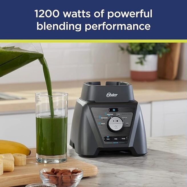 Oster Combo de liquidificador e processador de alimentos com 3 configurações para smoothies, shakes e picar alimentos - 3 velocidades Texture Select Settings Pro Blender com acessório de frasco Tritan
