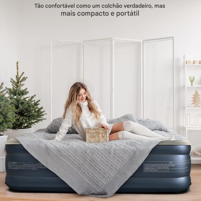 iDOO Colchão de ar duplo de luxo com bomba embutida, colchão inflável de 45,72 cm, colchão inflável para hóspedes e casa, cama de ar, colchon inflável, colchão de ar técnico atualizado de quatro