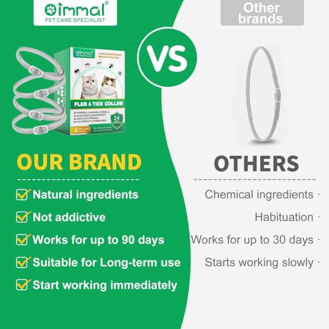 Colar anti-pulgas e carraças para gatos-4 peças colar antiparasitário proteção para 24 meses, tamanho único, ajustável e impermeável - colar anti-pulgas gatos