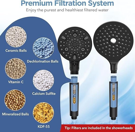 Conjunto de cabeça de chuveiro de chuva com filtro duplo, cabeça de chuveiro portátil de alta pressão com barra ajustável - Chuveiro de chuva e chuveiro com filtro para água dura - Remove