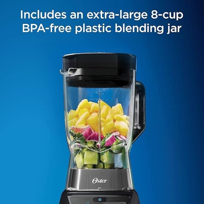 Oster Combo de liquidificador e processador de alimentos com 3 configurações para smoothies, shakes e picar alimentos - 3 velocidades Texture Select Settings Pro Blender com acessório de frasco Tritan