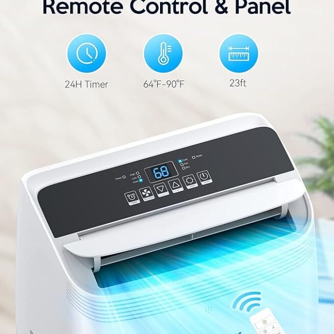 VAGKRI Condicionadores de ar portáteis 14000 BTU ASHRAE (10.200 BTU DOE/SACC), unidade CA 3 em 1 com ventilador e desumidificador esfria até 700 m², modo inteligente/hibernação, 3 velocidades