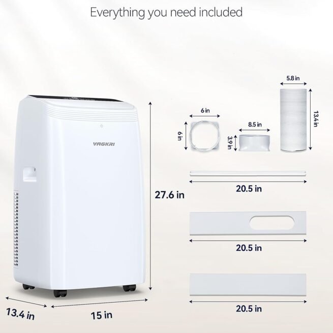 VAGKRI Condicionadores de ar portáteis 14000 BTU ASHRAE (10.200 BTU DOE/SACC), unidade CA 3 em 1 com ventilador e desumidificador esfria até 700 m², modo inteligente/hibernação, 3 velocidades