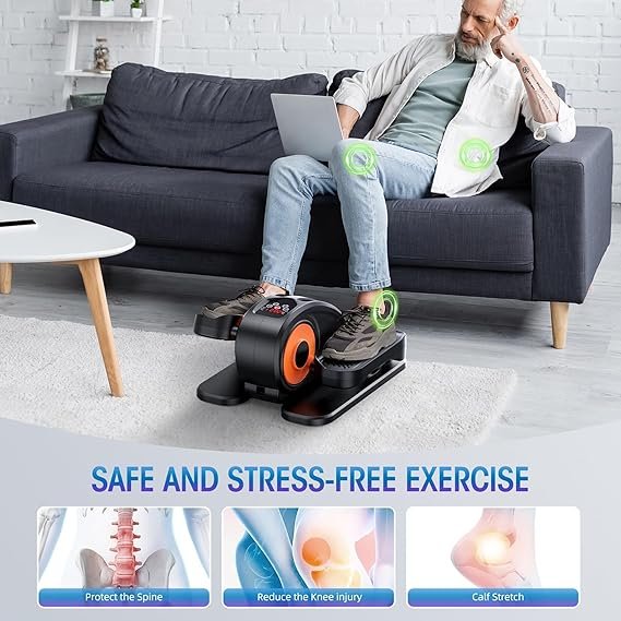 Máquina elíptica sob mesa, exercitador de perna de elipse para idosos totalmente montado, silencioso & Exercitador de pedal elétrico portátil sentado com controle remoto & 12 velocidades ajustáveis