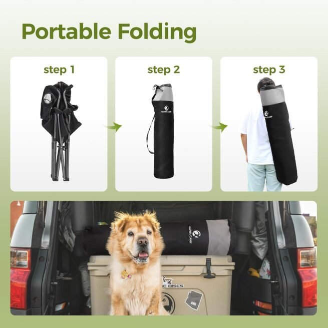 ALPHA CAMP Cadeira dobrável de acampamento grande, suporte resistente, estrutura de aço de 204 kg, dobrável, com suporte para copos, costas lombares quádruplas, portátil para uso ao ar livre
