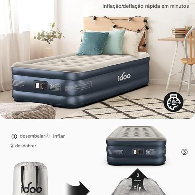iDOO Colchão de ar duplo de luxo com bomba embutida, colchão inflável de 45,72 cm, colchão inflável para hóspedes e casa, cama de ar, colchon inflável, colchão de ar técnico atualizado de quatro