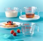 Pyrex Essentials (3 unidades) Conjunto de copos medidores de vidro, (1, 2 e 4 xícaras) copos medidores para preparar, assar e cozinhar, forno pré-aquecido, máquina de lavar louça, freezer e microondas