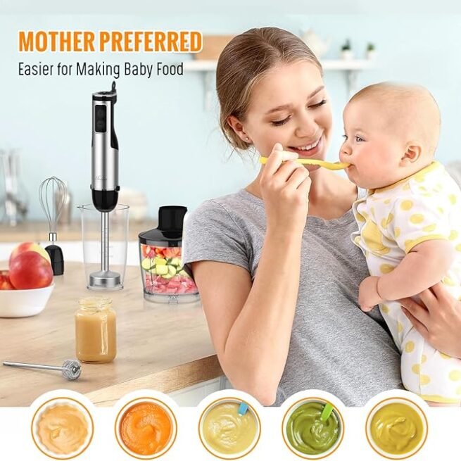 Liquidificador de imersão portátil, liquidificador manual multiuso 5 em 1 1100W, liquidificador de 12 velocidades, copo de 600 ml, picador de 500 ml, batedor de ovos, espumador de leite, preto