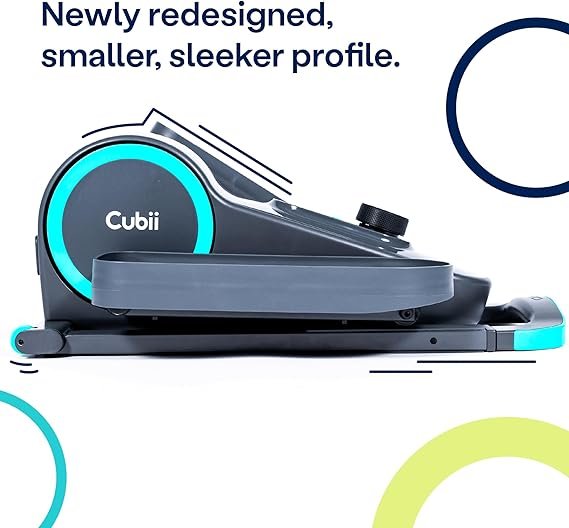Cubii GO Aqua – Elíptico compacto sussurro silencioso sob a mesa com monitor LCD, resistência ajustável, design portátil com alça telescópica e rodas