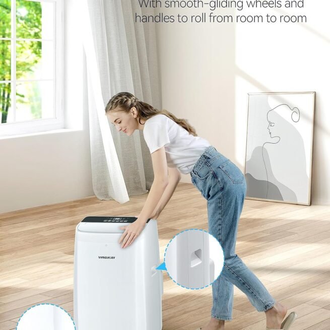VAGKRI Condicionadores de ar portáteis 14000 BTU ASHRAE (10.200 BTU DOE/SACC), unidade CA 3 em 1 com ventilador e desumidificador esfria até 700 m², modo inteligente/hibernação, 3 velocidades