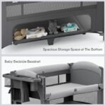 Berço de bebê 4 em 1, embale e brinque, berço de cabeceira, trocador de fraldas – Vem com colchão, mosquiteiro, armazenamento inferior e barra de brinquedo para recém-nascidos e crianças
