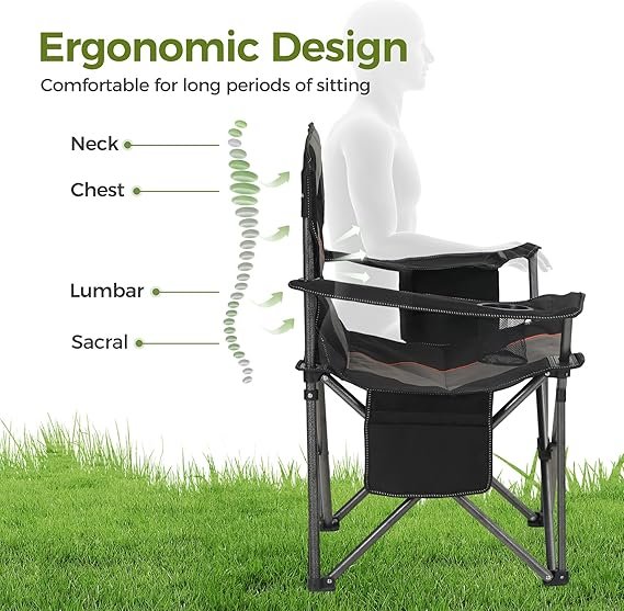 ALPHA CAMP Cadeira dobrável de acampamento grande, suporte resistente, estrutura de aço de 204 kg, dobrável, com suporte para copos, costas lombares quádruplas, portátil para uso ao ar livre