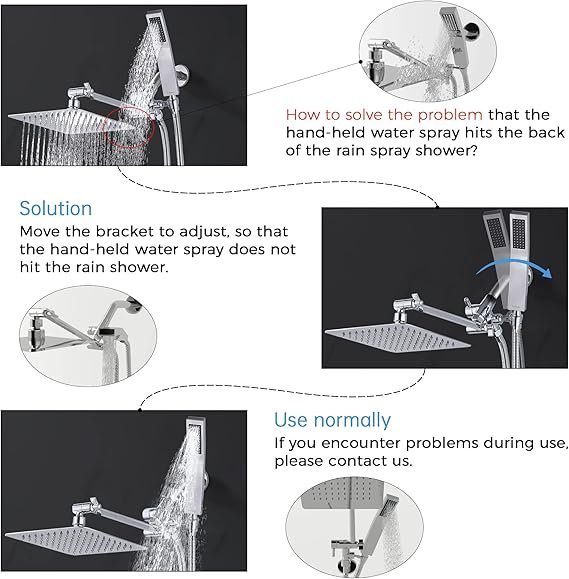 G-Promise Chuveiro quadrado duplo de 20 cm de metal com combo de spray portátil, cabeça de chuveiro de chuva, braço de extensão ajustável, desviador de 3 vias suave, mangueira extra longa de 180 cm -