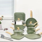 Conjunto de 17 panelas e frigideiras antiaderentes, conjunto de panelas de cozinha de granito de indução antiaderente, frigideiras de indução, conjunto de cozinha de granito antiaderente