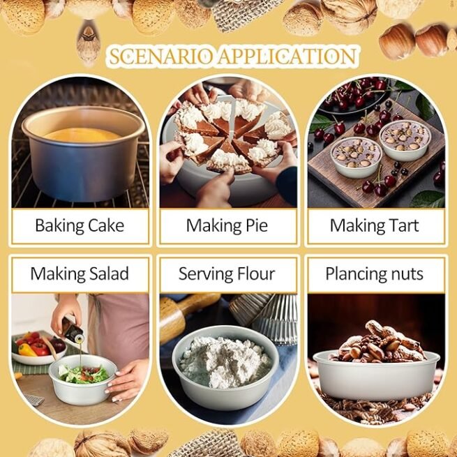 12 Peças set Alumínio Round Cake Pans Bakeware Sets com 4 polegadas, 6 polegadas, 8 polegadas, 9 polegadas, 10 polegadas Panelas de bolo para assar bolos de aniversário de casamento, prata