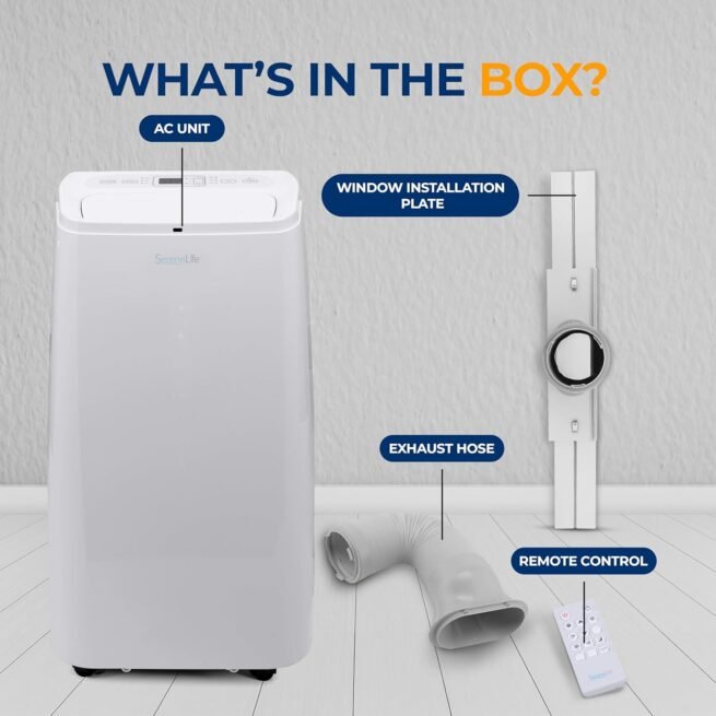 SereneLife SLPAC12.5 SLPAC Ar condicionado portátil 3 em 1 com função de desumidificador integrada, modo de ventilador, controle remoto, kit completo de escapamento de montagem de janela, 12.000 BTU