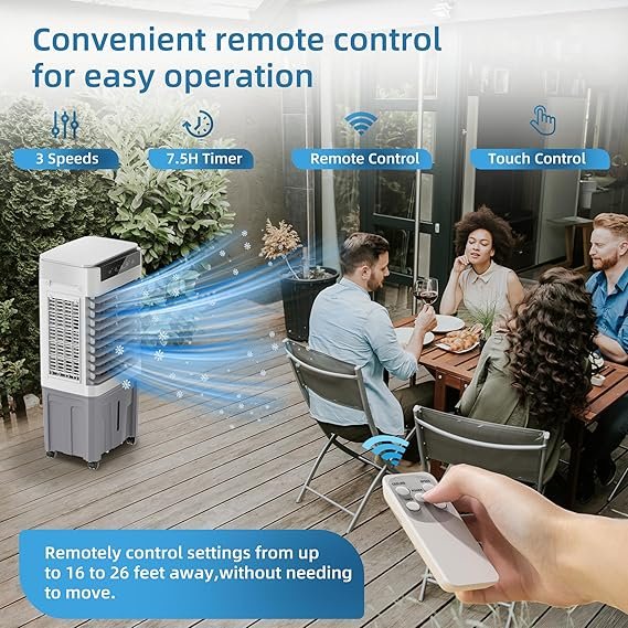 Refrigerador de ar evaporativo, condicionadores de ar portáteis 3 em 1 com 3531 CFM, refrigerador de pântano com tanque de água de 11,9 galões, controle remoto e de toque, oscilação de 90° + 120°