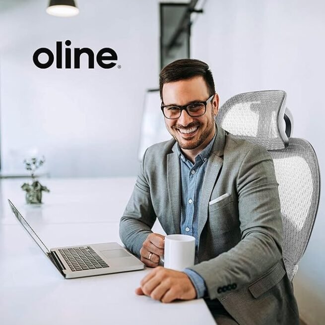 Oline Cadeira de escritório ergonômica ErgoPro – Cadeira de mesa com rodinhas com apoio de braço ajustável 4D, suporte lombar 3D e rodas de lâmina – Cadeira de malha para computador