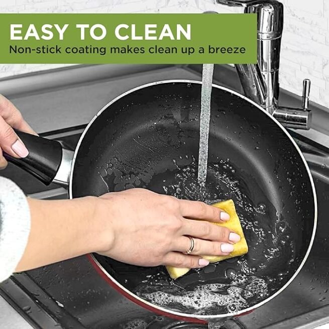Ecolution Conjunto de panelas antiaderentes de cerâmica fácil de limpar, conjunto de panelas e frigideiras para lava-louças, alça de aderência confortável, aquecimento uniforme, liberação definitiva
