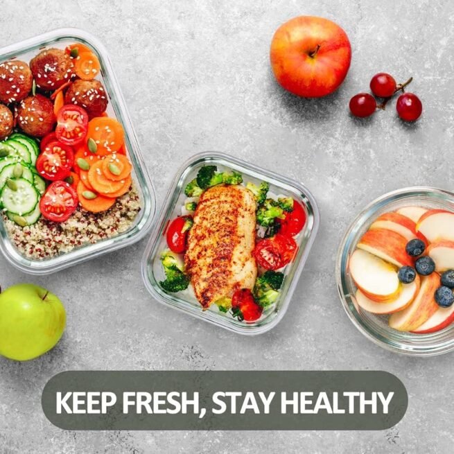 M MCIRCO 24 recipientes de vidro para armazenamento de alimentos com tampas de encaixe atualizadas, conjunto de recipientes de preparação de refeições de vidro – Recipientes herméticos para almoço,