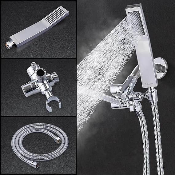 G-Promise Chuveiro quadrado duplo de 20 cm de metal com combo de spray portátil, cabeça de chuveiro de chuva, braço de extensão ajustável, desviador de 3 vias suave, mangueira extra longa de 180 cm -