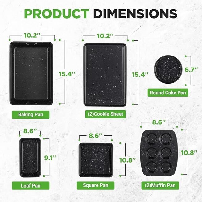 NutriChef Conjunto de assadeiras empilháveis de 8 peças | Conjunto de assadeiras antiaderentes de aço carbono | Inclui assadeira, muffin, redondo, pão, bolo quadrado e formas profundas | Sem PFOA