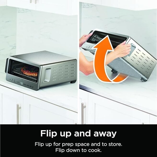 Ninja Torradeira flip forno e fritadeira a ar, funcionalidade 8 em 1, capacidade de abrir e afastar para espaço de armazenamento, grande capacidade, cesta de fritura a ar, panela, rack de arame