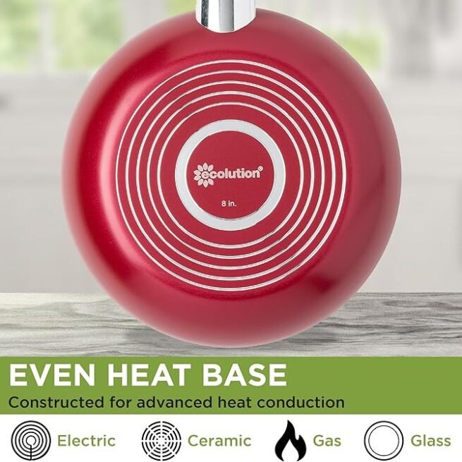 Ecolution Conjunto de panelas antiaderentes de cerâmica fácil de limpar, conjunto de panelas e frigideiras para lava-louças, alça de aderência confortável, aquecimento uniforme, liberação definitiva