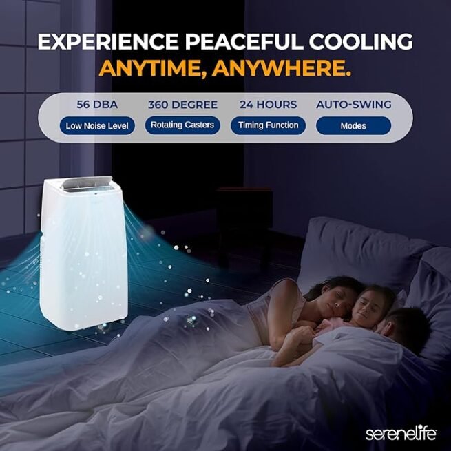 SereneLife SLPAC12.5 SLPAC Ar condicionado portátil 3 em 1 com função de desumidificador integrada, modo de ventilador, controle remoto, kit completo de escapamento de montagem de janela, 12.000 BTU