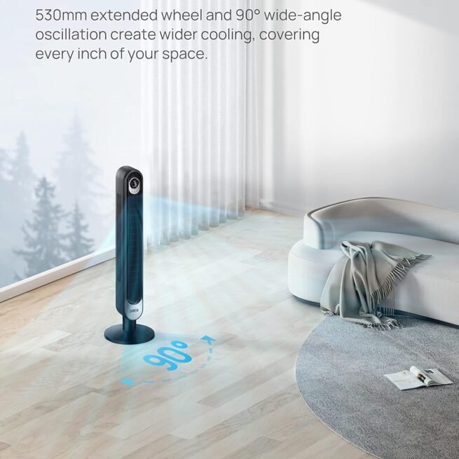 Dreo Ventilador de torre para quarto, ventilador oscilante de 90°, 7,6 m/s, 28dB silencioso para dormir, 6 velocidades, 4 modos, temporizador de 12H, 106 cm, sem lâmina, remoto, para casa, escritório