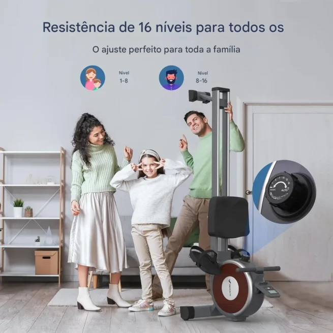 MERACH Máquina de remo, máquina de remo magnético para casa, 16 níveis de resistência silenciosa, trilho deslizante duplo com capacidade máxima de 158 kg, compatível com aplicativo
