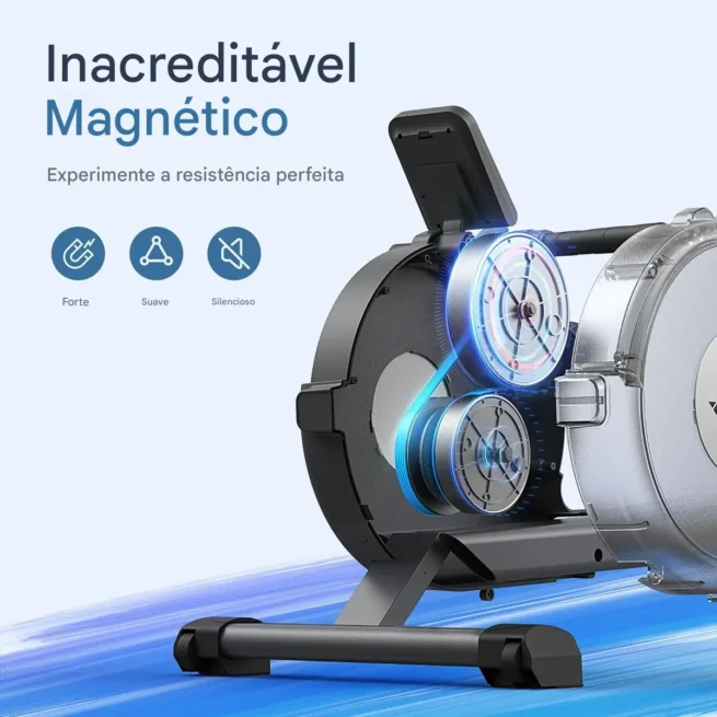 MERACH Máquina de remo, máquina de remo magnético para casa, 16 níveis de resistência silenciosa, trilho deslizante duplo com capacidade máxima de 158 kg, compatível com aplicativo