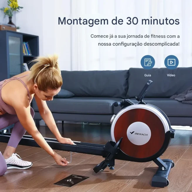 MERACH Máquina de remo, máquina de remo magnético para casa, 16 níveis de resistência silenciosa, trilho deslizante duplo com capacidade máxima de 158 kg, compatível com aplicativo