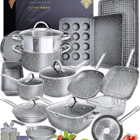 Home Hero Conjunto de panelas e frigideiras antiaderentes – Conjunto de panelas de cozinha compatíveis com indução + conjuntos de utensílios de cozinha – antiaderente, sem PFOA, seguro para forno
