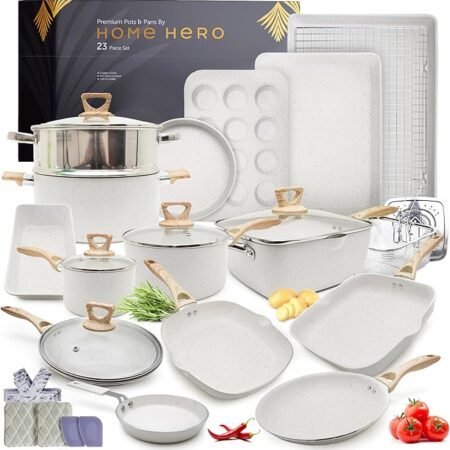 Home Hero Conjunto de panelas e frigideiras antiaderentes - Conjuntos de panelas de cozinha compatíveis com indução + conjuntos de utensílios de cozinha - antiaderente, sem PFOA, seguro para forno