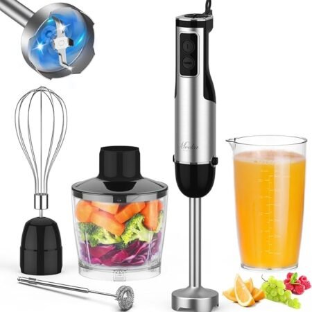 Liquidificador de imersão portátil, liquidificador manual multiuso 5 em 1 1100W, liquidificador de 12 velocidades, copo de 600 ml, picador de 500 ml, batedor de ovos, espumador de leite, preto