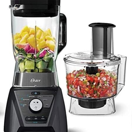 Oster Combo de liquidificador e processador de alimentos com 3 configurações para smoothies, shakes e picar alimentos - 3 velocidades Texture Select Settings Pro Blender com acessório de frasco Tritan