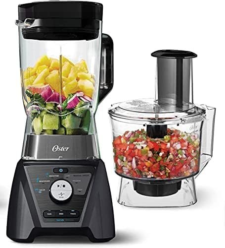 Oster Combo de liquidificador e processador de alimentos com 3 configurações para smoothies, shakes e picar alimentos - 3 velocidades Texture Select Settings Pro Blender com acessório de frasco Tritan