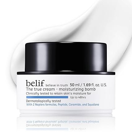 belif Bomba hidratante – Hidratante diário de ceramida com peptídeo e esqualano, hidratante 48 horas e creme antienvelhecimento, leitoso e leve, restaura a barreira da pele