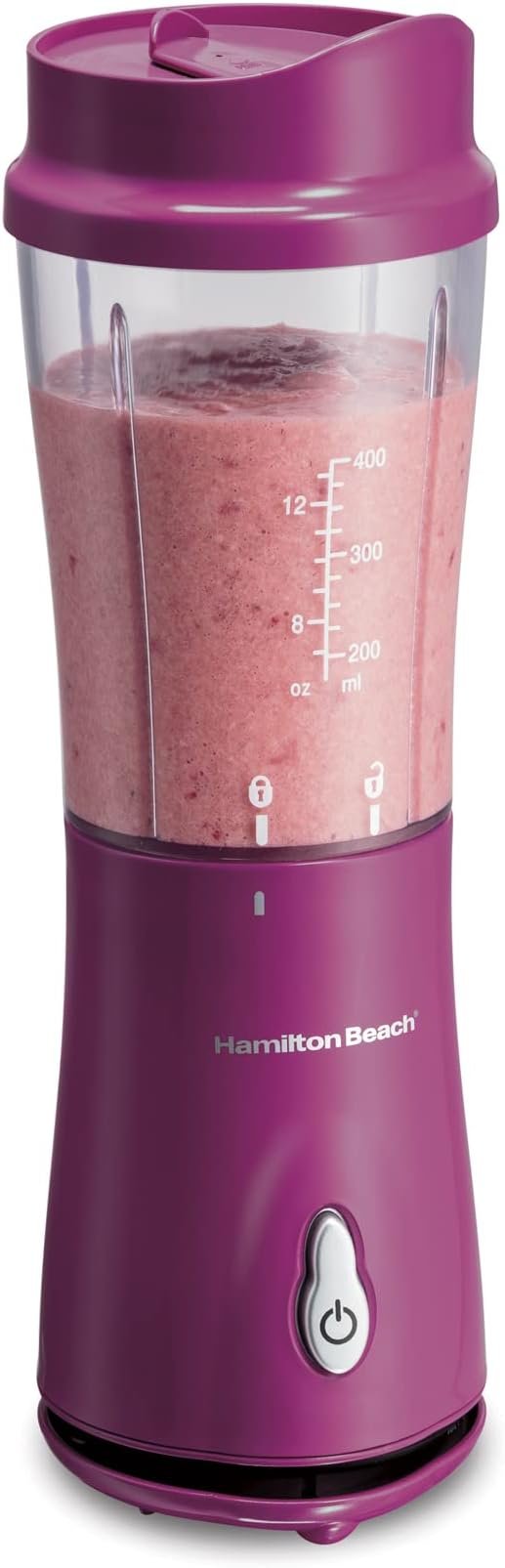 Hamilton Beach Liquidificador portátil para shakes e smoothies com copo e tampa de viagem sem BPA, lâminas de aço inoxidável duráveis para desempenho de mistura potente, framboesa