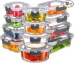 FineDine Recipientes de armazenamento de vidro de 24 peças com tampas – à prova de vazamento, podem ser lavados na lava-louças. Recipientes de armazenamento de alimentos.